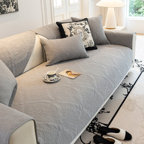 Slipcover KAS™ Baroque Sofa Cover – Quilted Cotton, Non-Slip, Washable with Ornate Embroidery