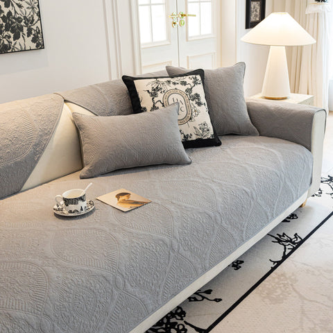 Slipcover KAS™ Baroque Sofa Cover – Quilted Cotton, Non-Slip, Washable with Ornate Embroidery