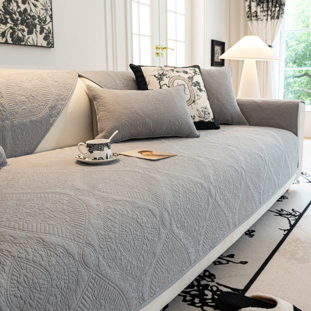 Slipcover KAS™ Baroque Sofa Cover – Quilted Cotton, Non-Slip, Washable with Ornate Embroidery