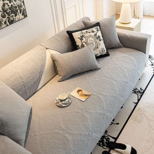 Slipcover KAS™ Baroque Sofa Cover – Quilted Cotton, Non-Slip, Washable with Ornate Embroidery