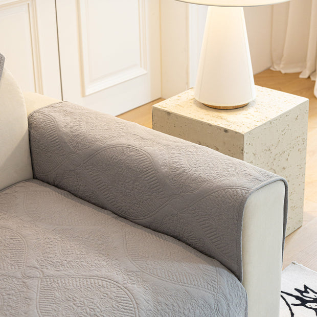 Slipcover KAS™ Baroque Sofa Cover – Quilted Cotton, Non-Slip, Washable with Ornate Embroidery