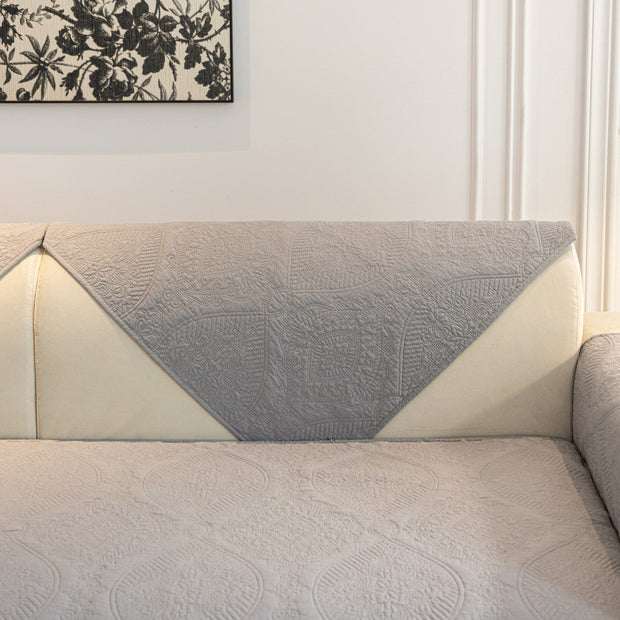 Slipcover KAS™ Baroque Sofa Cover – Quilted Cotton, Non-Slip, Washable with Ornate Embroidery