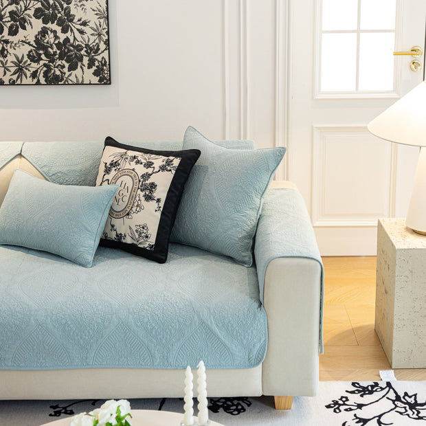 Slipcover KAS™ Baroque Sofa Cover – Quilted Cotton, Non-Slip, Washable with Ornate Embroidery