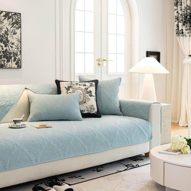 Slipcover KAS™ Baroque Sofa Cover – Quilted Cotton, Non-Slip, Washable with Ornate Embroidery