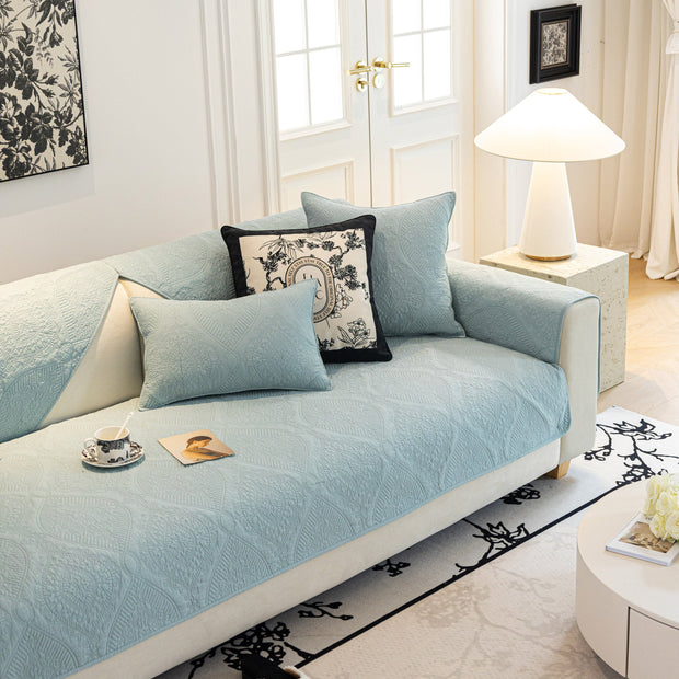 Slipcover KAS™ Baroque Sofa Cover – Quilted Cotton, Non-Slip, Washable with Ornate Embroidery