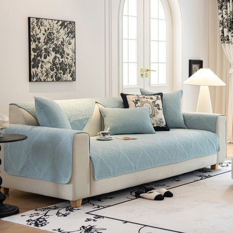 Slipcover KAS™ Baroque Sofa Cover – Quilted Cotton, Non-Slip, Washable with Ornate Embroidery