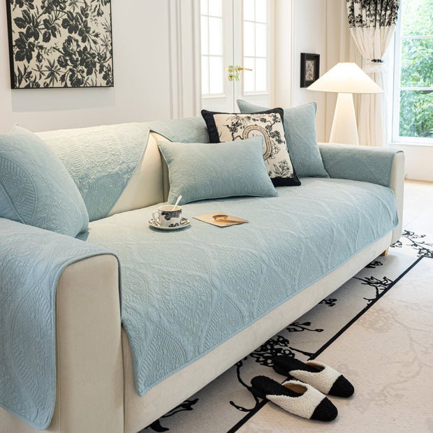Slipcover KAS™ Baroque Sofa Cover – Quilted Cotton, Non-Slip, Washable with Ornate Embroidery