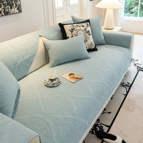 Slipcover KAS™ Baroque Sofa Cover – Quilted Cotton, Non-Slip, Washable with Ornate Embroidery