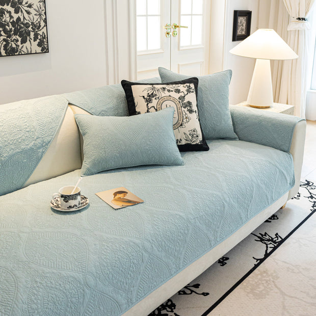 Slipcover KAS™ Baroque Sofa Cover – Quilted Cotton, Non-Slip, Washable with Ornate Embroidery