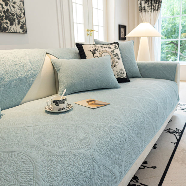 Slipcover KAS™ Baroque Sofa Cover – Quilted Cotton, Non-Slip, Washable with Ornate Embroidery