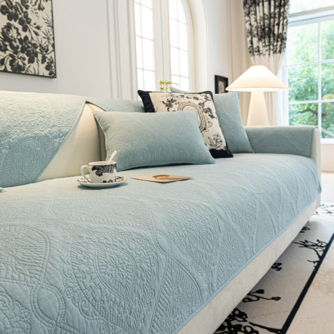 Slipcover KAS™ Baroque Sofa Cover – Quilted Cotton, Non-Slip, Washable with Ornate Embroidery