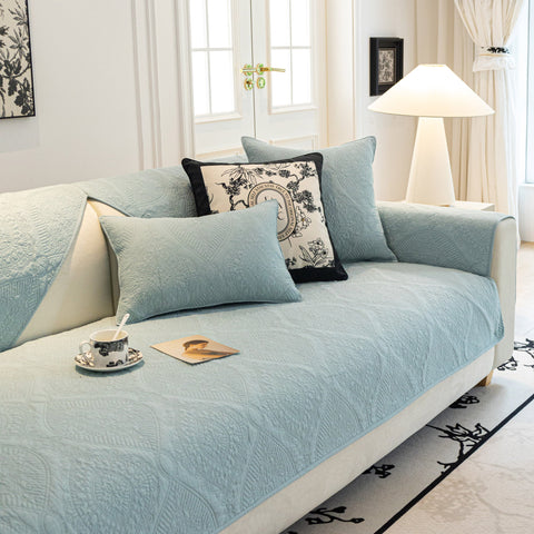 Slipcover KAS™ Baroque Sofa Cover – Quilted Cotton, Non-Slip, Washable with Ornate Embroidery