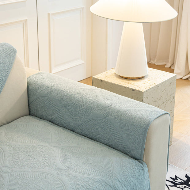Slipcover KAS™ Baroque Sofa Cover – Quilted Cotton, Non-Slip, Washable with Ornate Embroidery