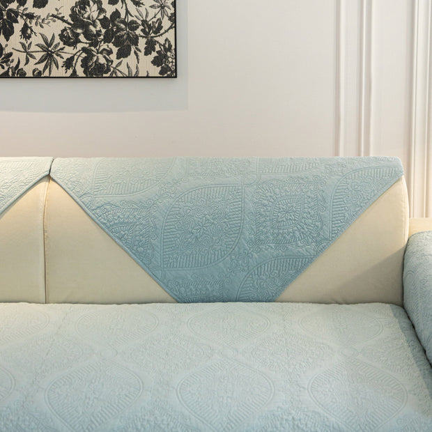 Slipcover KAS™ Baroque Sofa Cover – Quilted Cotton, Non-Slip, Washable with Ornate Embroidery