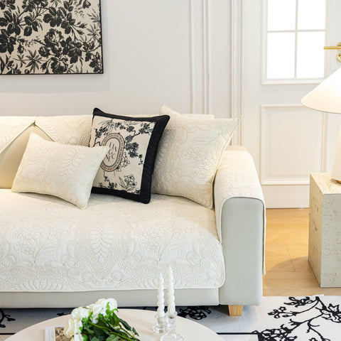 Slipcover KAS™ Baroque Floral Quilted Cotton Sofa Cover, Non-Slip Washable Couch Protector