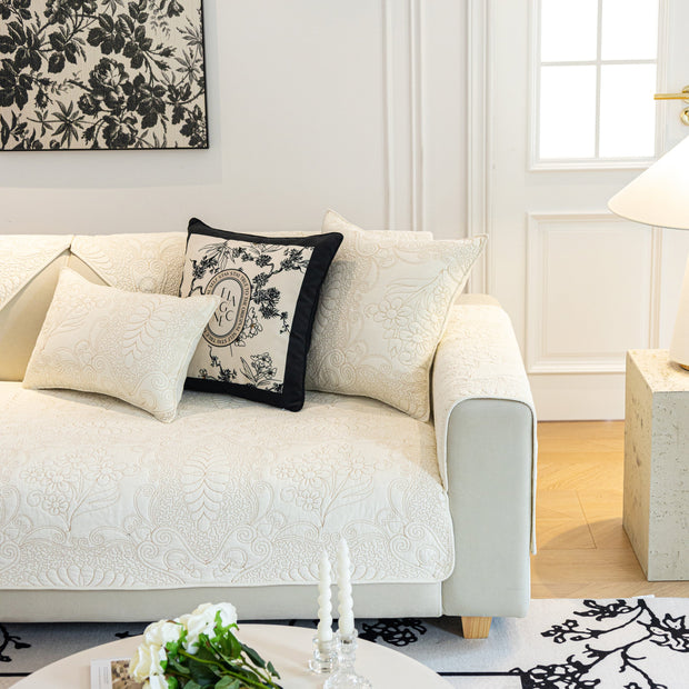 Slipcover KAS™ Baroque Floral Quilted Cotton Sofa Cover, Non-Slip Washable Couch Protector