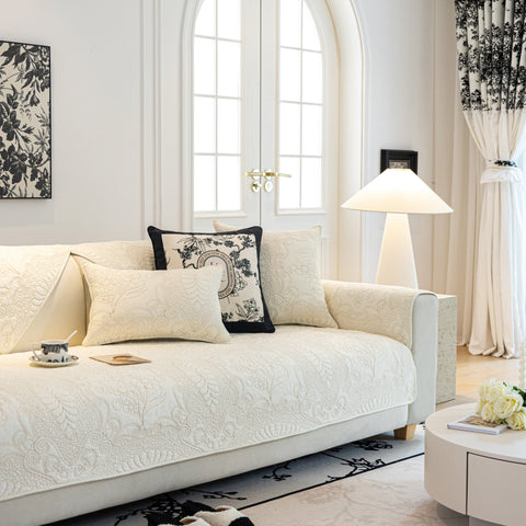 Slipcover KAS™ Baroque Floral Quilted Cotton Sofa Cover, Non-Slip Washable Couch Protector