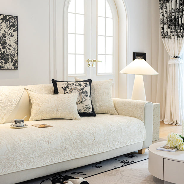 Slipcover KAS™ Baroque Floral Quilted Cotton Sofa Cover, Non-Slip Washable Couch Protector