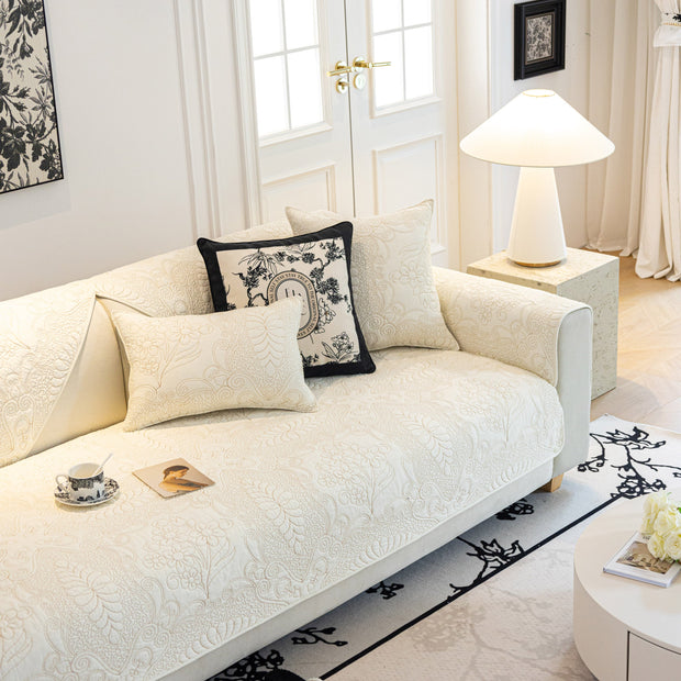 Slipcover KAS™ Baroque Floral Quilted Cotton Sofa Cover, Non-Slip Washable Couch Protector