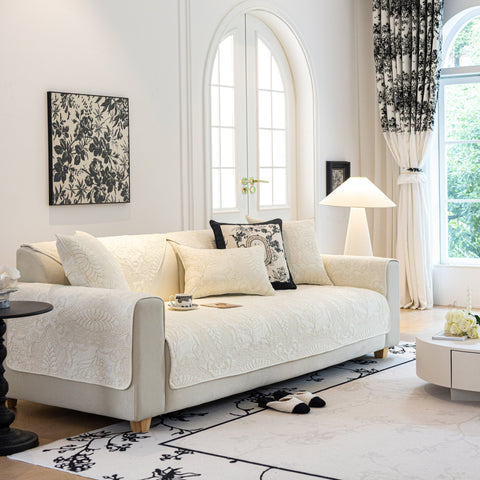 Slipcover KAS™ Baroque Floral Quilted Cotton Sofa Cover, Non-Slip Washable Couch Protector