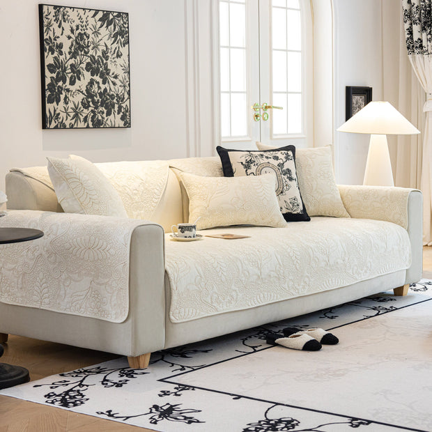 Slipcover KAS™ Baroque Floral Quilted Cotton Sofa Cover, Non-Slip Washable Couch Protector