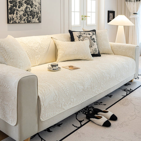 Slipcover KAS™ Baroque Floral Quilted Cotton Sofa Cover, Non-Slip Washable Couch Protector