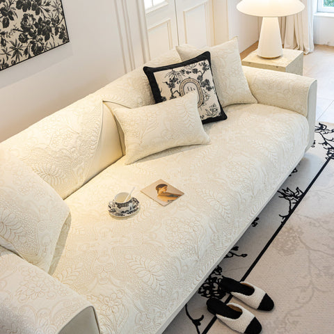 Slipcover KAS™ Baroque Floral Quilted Cotton Sofa Cover, Non-Slip Washable Couch Protector