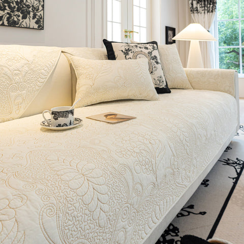 Slipcover KAS™ Baroque Floral Quilted Cotton Sofa Cover, Non-Slip Washable Couch Protector
