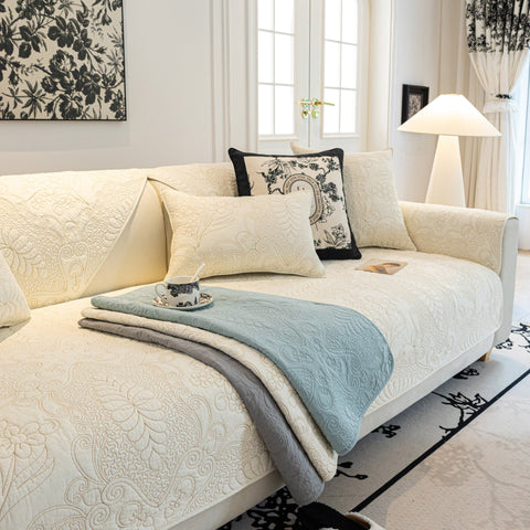 Slipcover KAS™ Baroque Floral Quilted Cotton Sofa Cover, Non-Slip Washable Couch Protector