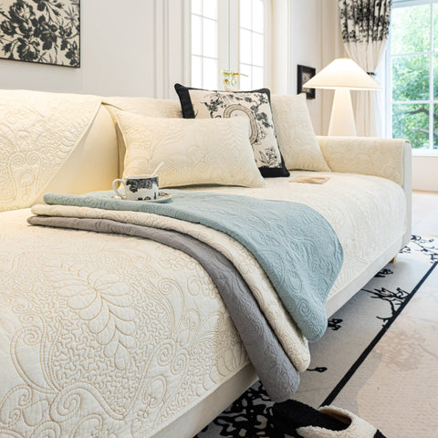 Slipcover KAS™ Baroque Floral Quilted Cotton Sofa Cover, Non-Slip Washable Couch Protector