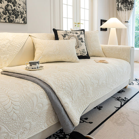 Slipcover KAS™ Baroque Floral Quilted Cotton Sofa Cover, Non-Slip Washable Couch Protector