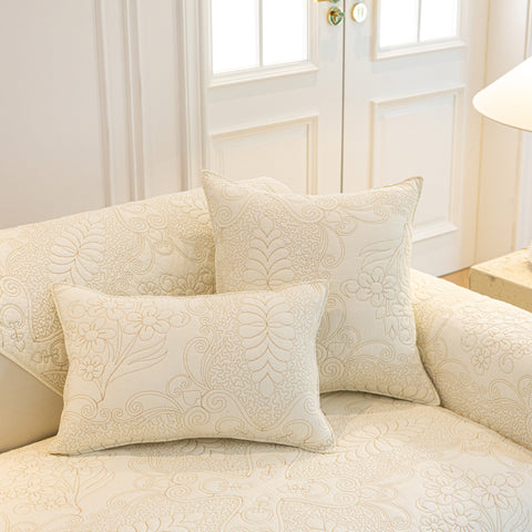 Slipcover KAS™ Baroque Floral Quilted Cotton Sofa Cover, Non-Slip Washable Couch Protector