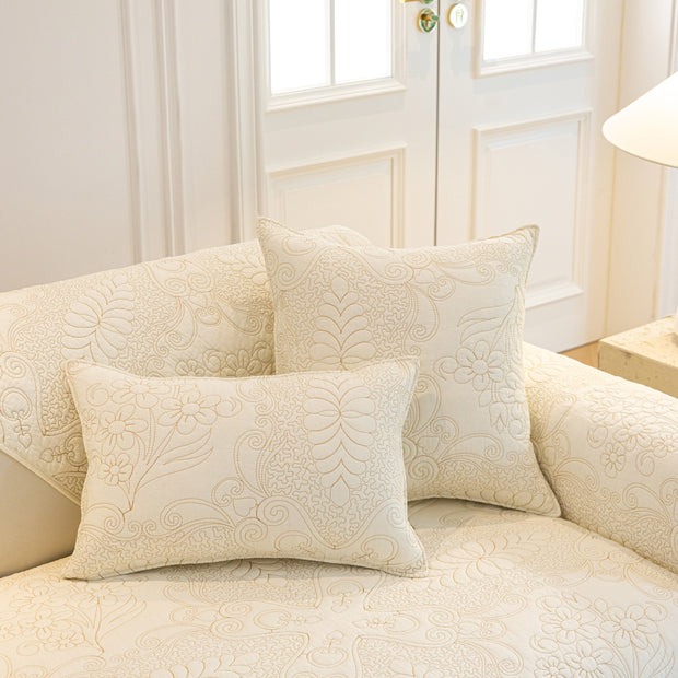 Slipcover KAS™ Baroque Floral Quilted Cotton Sofa Cover, Non-Slip Washable Couch Protector
