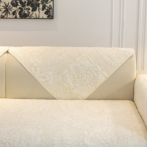 Slipcover KAS™ Baroque Floral Quilted Cotton Sofa Cover, Non-Slip Washable Couch Protector