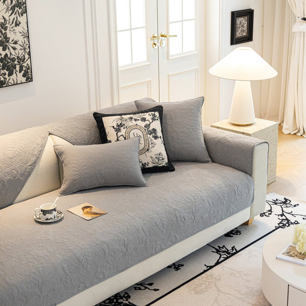 Slipcover KAS™ Baroque Floral Quilted Cotton Sofa Cover, Non-Slip Washable Couch Protector