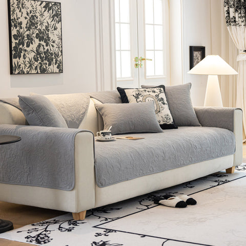 Slipcover KAS™ Baroque Floral Quilted Cotton Sofa Cover, Non-Slip Washable Couch Protector