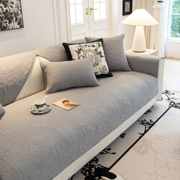 Slipcover KAS™ Baroque Floral Quilted Cotton Sofa Cover, Non-Slip Washable Couch Protector