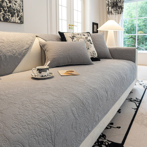 Slipcover KAS™ Baroque Floral Quilted Cotton Sofa Cover, Non-Slip Washable Couch Protector
