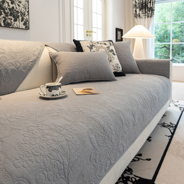 Slipcover KAS™ Baroque Floral Quilted Cotton Sofa Cover, Non-Slip Washable Couch Protector