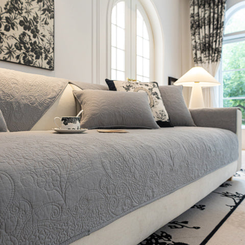 Slipcover KAS™ Baroque Floral Quilted Cotton Sofa Cover, Non-Slip Washable Couch Protector