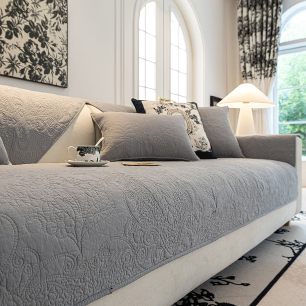 Slipcover KAS™ Baroque Floral Quilted Cotton Sofa Cover, Non-Slip Washable Couch Protector
