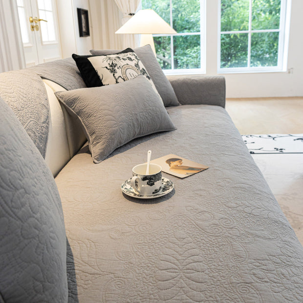 Slipcover KAS™ Baroque Floral Quilted Cotton Sofa Cover, Non-Slip Washable Couch Protector