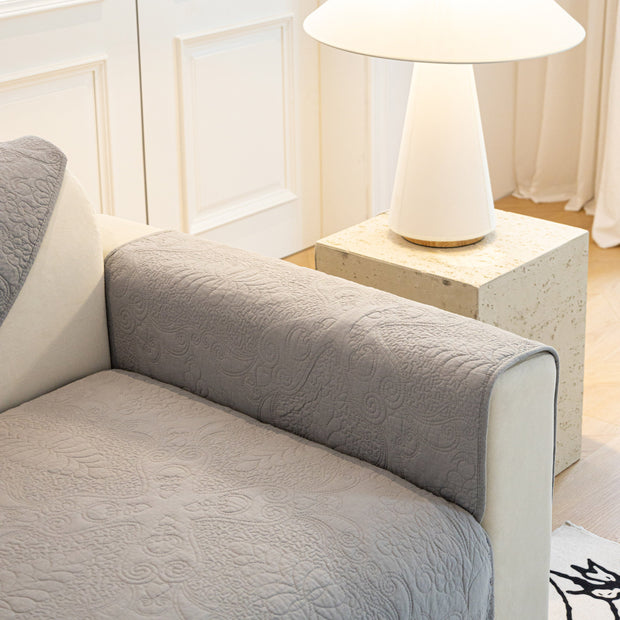 Slipcover KAS™ Baroque Floral Quilted Cotton Sofa Cover, Non-Slip Washable Couch Protector