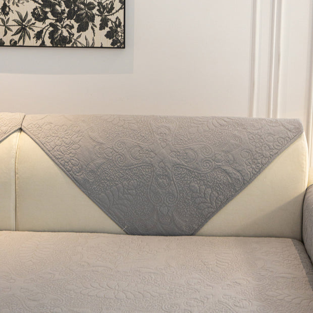 Slipcover KAS™ Baroque Floral Quilted Cotton Sofa Cover, Non-Slip Washable Couch Protector