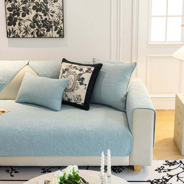 Slipcover KAS™ Baroque Floral Quilted Cotton Sofa Cover, Non-Slip Washable Couch Protector