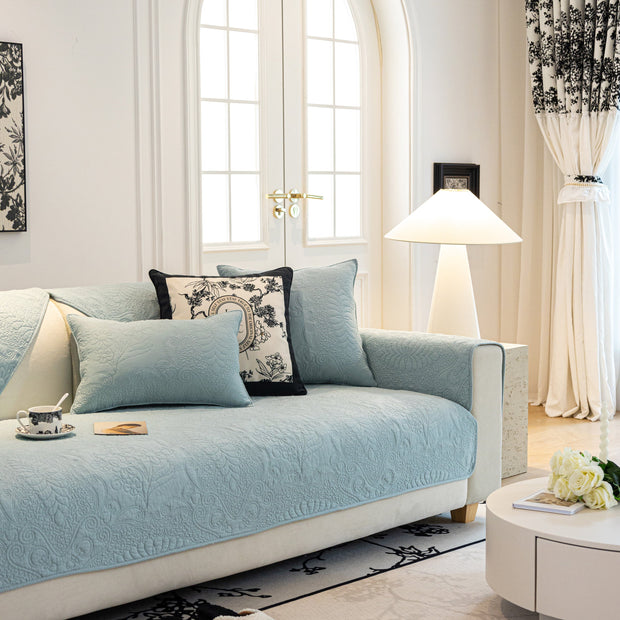 Slipcover KAS™ Baroque Floral Quilted Cotton Sofa Cover, Non-Slip Washable Couch Protector