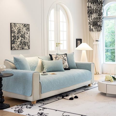 Slipcover KAS™ Baroque Floral Quilted Cotton Sofa Cover, Non-Slip Washable Couch Protector