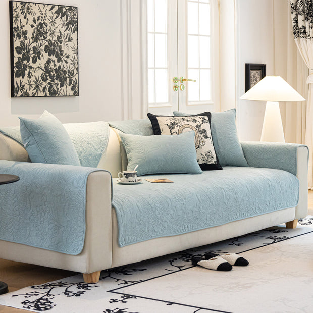 Slipcover KAS™ Baroque Floral Quilted Cotton Sofa Cover, Non-Slip Washable Couch Protector