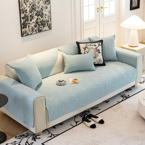 Slipcover KAS™ Baroque Floral Quilted Cotton Sofa Cover, Non-Slip Washable Couch Protector