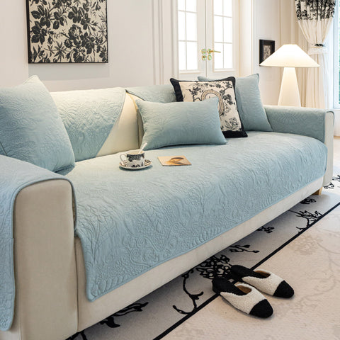 Slipcover KAS™ Baroque Floral Quilted Cotton Sofa Cover, Non-Slip Washable Couch Protector